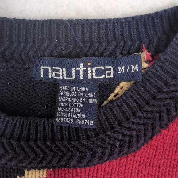 Vintage 90s Nautica Mens M Rainbow Color Block Cotton Knit Dad